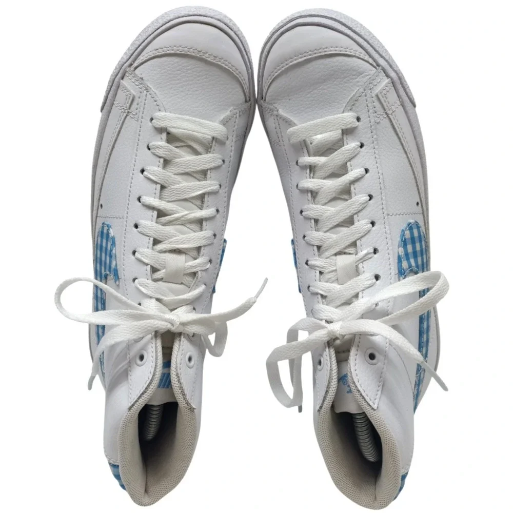 Nike Blazer Mid '77 Women's Size 7.5 White Blue Gingham Plaid Sneakers FD9163-10